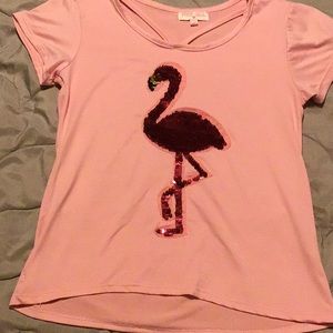 💗Poof girl pink flamingo sequined shirt💗